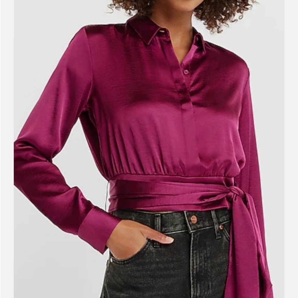 NWT Express Satin Blouse in Deep Magenta